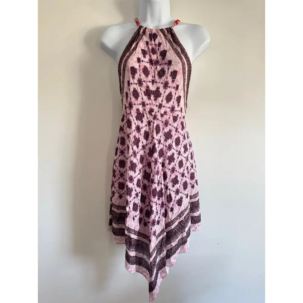 Intimately Free People Dress Small Pink Boho‎ Halter Handkerchief Hem Festival